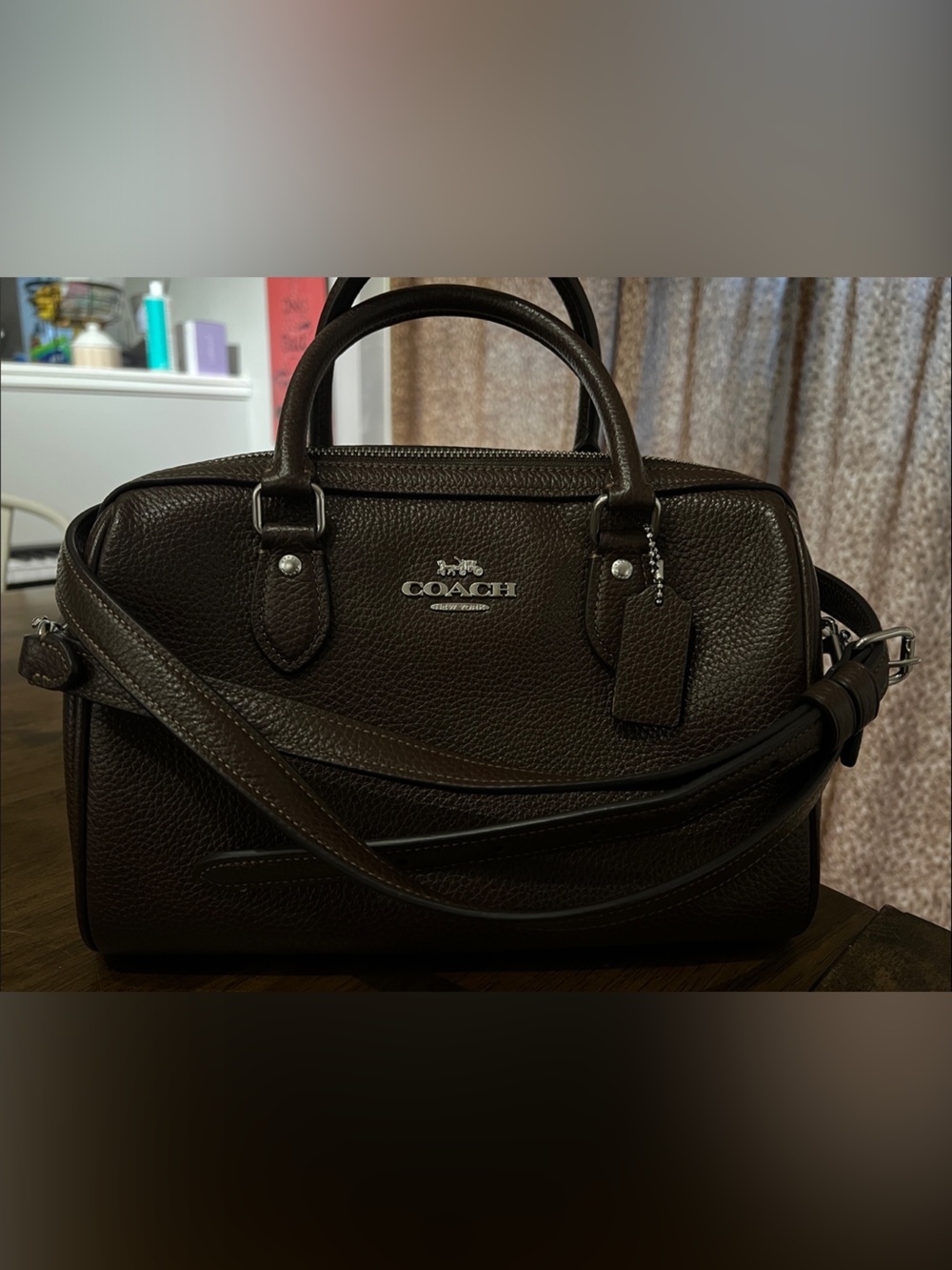 Coach Maple Rowan Brown Pebbled Leather with Silver Hardware